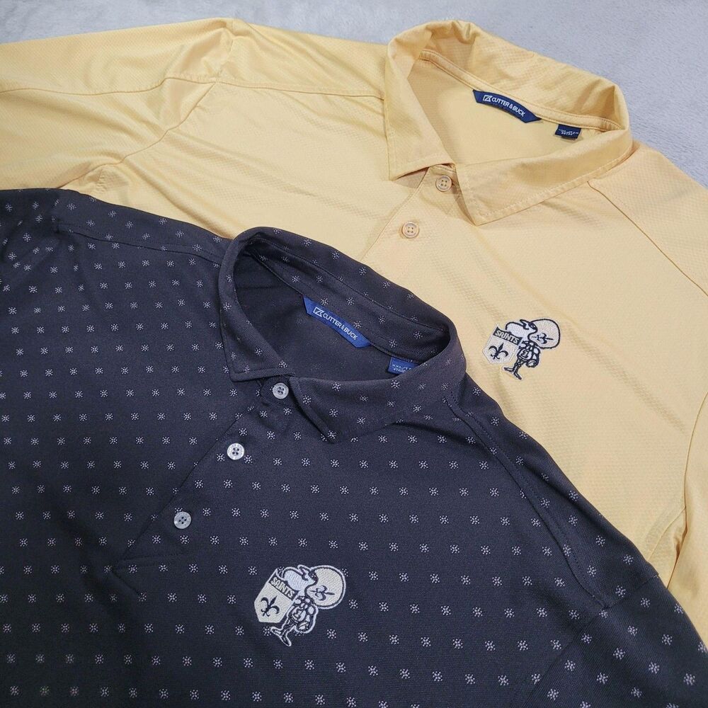 Cutter & Buck New Orleans Saints Shirt Mens 2XL Gold Black NFL Football Lot of 2